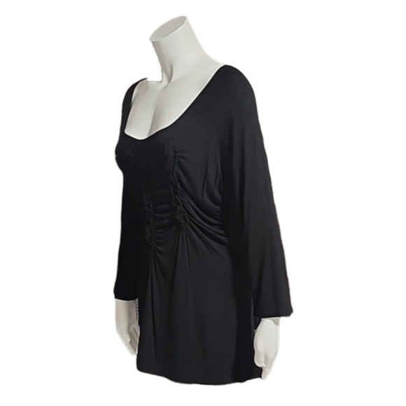 CABLE & GAUGE Black Ruched Long Sleeve Knit Top XL Scoopneck Casual Stretch - Picture 6 of 11